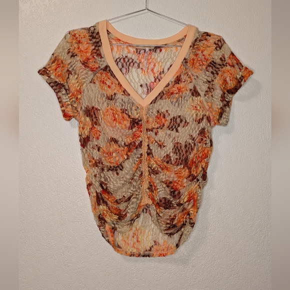 Free People Orange and Cream Textured Crop Top - Picture 2 of 5